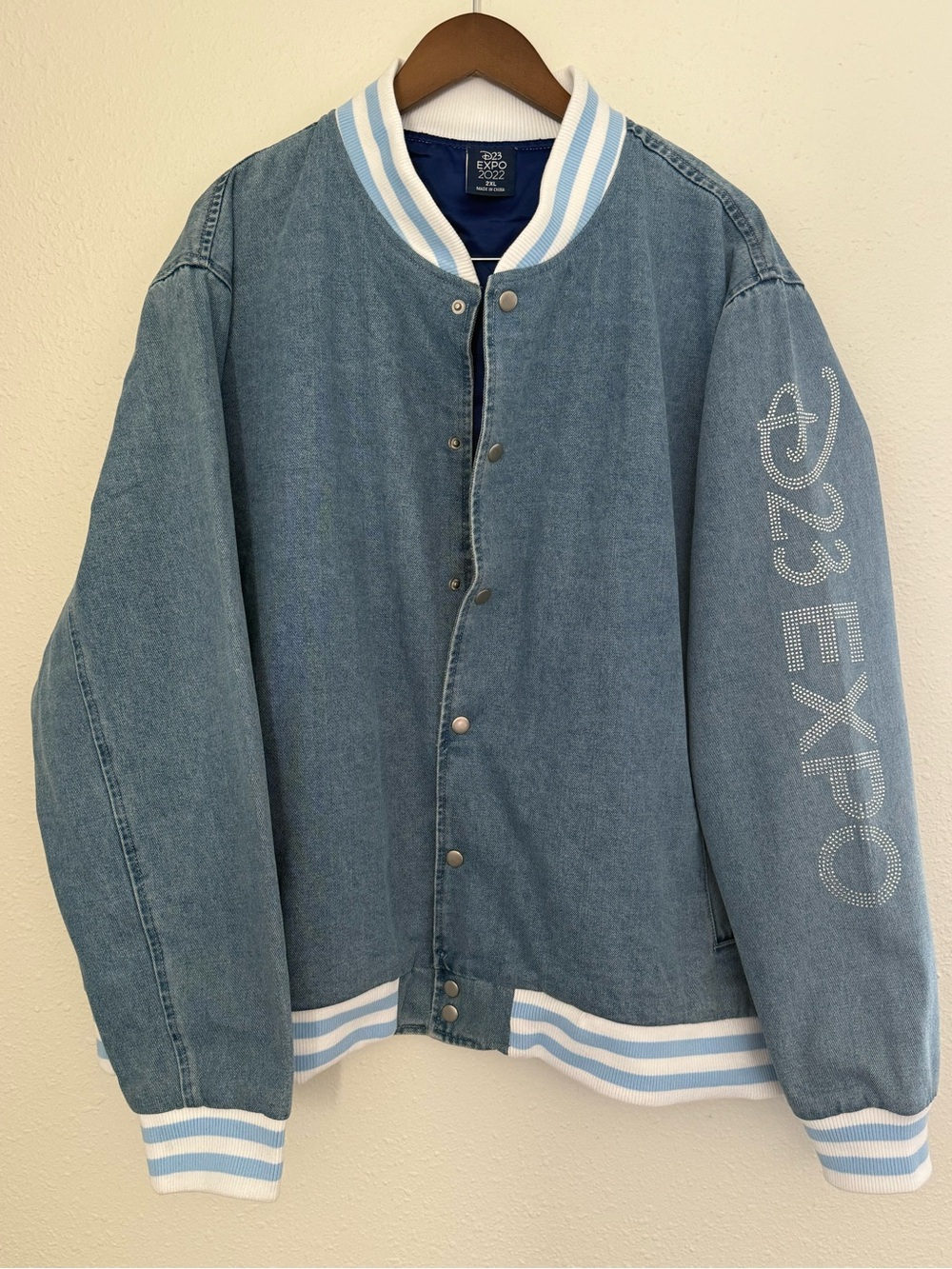 Disney D23 Expo 2022 Mickey Denim Varsity Jacket 2XL NWT